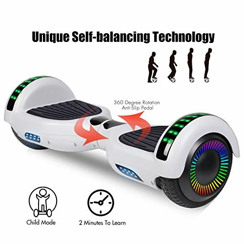 Coupon 𧨠Hoverboard, 6.5" Self Balancing Scooter Hover Board With Bluetooth Wheels LED Lights For Kids Adults A001 Black π - Image 2