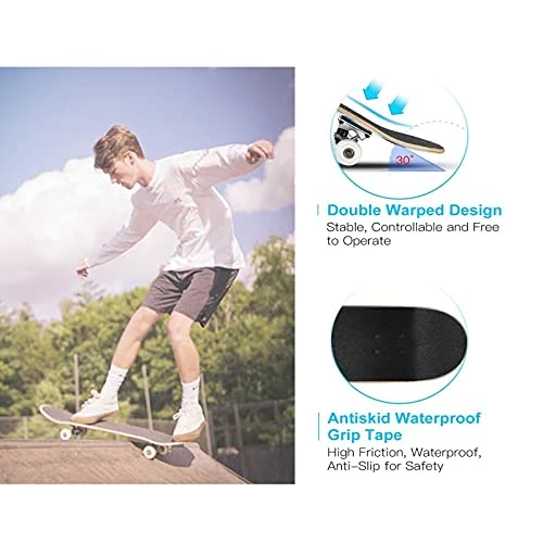 Coupon 🤩 31 Inch Skateboards, Complete Skateboard For Girls/Boys/Teens/Youth/Beginners, 7 Layer Northeast Maple Double Kick Concave Skateboards For Kids Youth Teens Adults Black ✔️ - Image 5