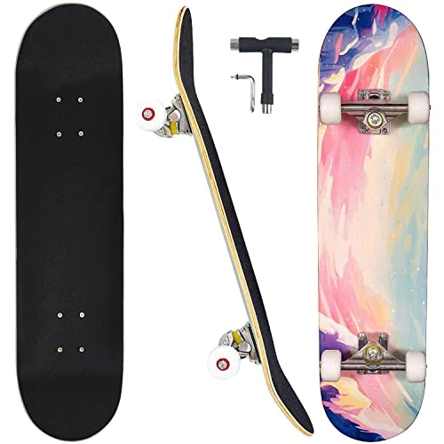 Outlet ✨ Skateboards For Beginners Adults Youths Teens Kids Girls Boys 31 Inch Pro Complete Skate Boards 7 Layer Canadian Maple Double Kick Concave Longboards ✨