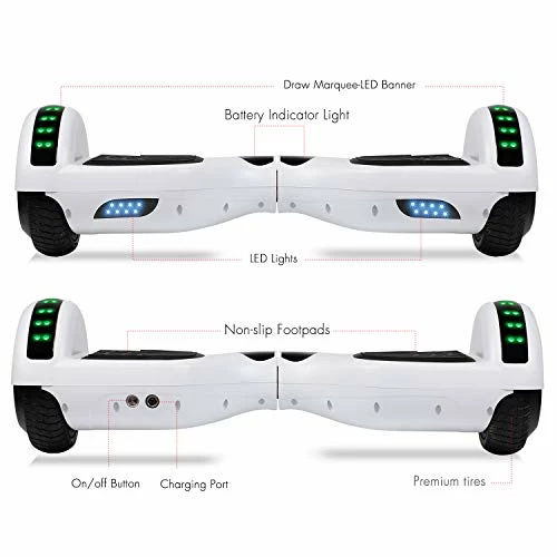 Coupon 𧨠Hoverboard, 6.5" Self Balancing Scooter Hover Board With Bluetooth Wheels LED Lights For Kids Adults A001 Black π - Image 3