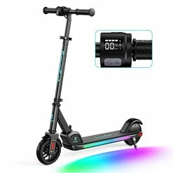 Deals 😀 MooSat E9 PRO Electric Scooter For Kids, Colorful Rainbow Light, LED Display, Adjustable Speed And Height, Foldable, Ages 8 And Up Blue 🤩