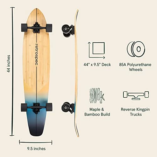 Top 10 π€© Zed Longboard Skateboard Complete Cruiser | Bamboo & Canadian Maple Wood Cruiser W/ Reverse Kingpin Trucks For Commuting, Cruising, Carving & Downhill Riding Riptid 𧨠- Image 2