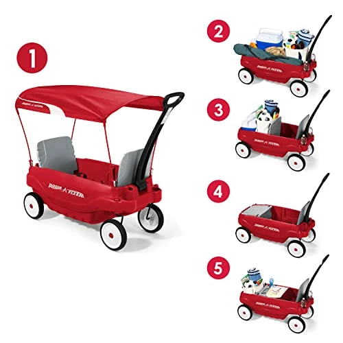 New π Deluxe Family Wagon With Canopy, Plastic Red Wagon, For Ages 1.5+ π - Image 2