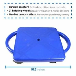 Cheap 🥰 Blue Indoor Scooter Board With Safety Handles For Kids Ages 6-12, Plastic Floor Scooter Board With Rollers, Physical Education For Home, Homeschool Supplies (Pack Of 1) 🤩