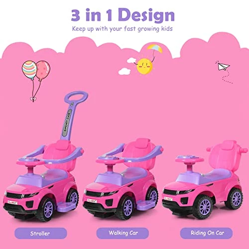 Cheapest π₯° Push Cars For Toddlers, 3-in-1 Kids Toy Car Stroller With Push Handle & Detachable Guardrail, Sound & Lights, Under Seat Storage, Foot-to-Floor Ride On Push Car For Boys Girls (Pink) π - Image 2