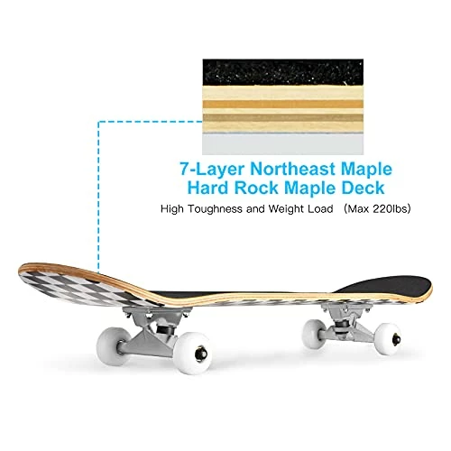 Coupon 🤩 31 Inch Skateboards, Complete Skateboard For Girls/Boys/Teens/Youth/Beginners, 7 Layer Northeast Maple Double Kick Concave Skateboards For Kids Youth Teens Adults Black ✔️ - Image 4