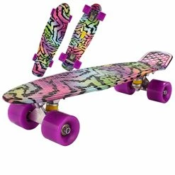 Best Pirce π Skateboards For Kids Girls Boys Beginners Teens Youths,Mini Cruiser Skateboard With PU Wheels,22 Inch Complete Skateboard,Longboard With ABEC 7 Bearings,Small Retro Plastic Skateboard Purple π₯