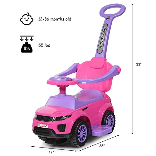 Cheapest π₯° Push Cars For Toddlers, 3-in-1 Kids Toy Car Stroller With Push Handle & Detachable Guardrail, Sound & Lights, Under Seat Storage, Foot-to-Floor Ride On Push Car For Boys Girls (Pink) π - Image 6