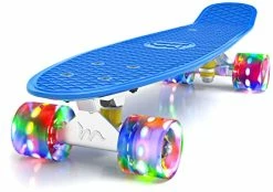 Best deal 🥰 22" Inch Complete Mini Cruiser Skateboard With Colorful LED Light Up Wheels For Beginners Youths Boys Kids Purple Galaxy 🥰