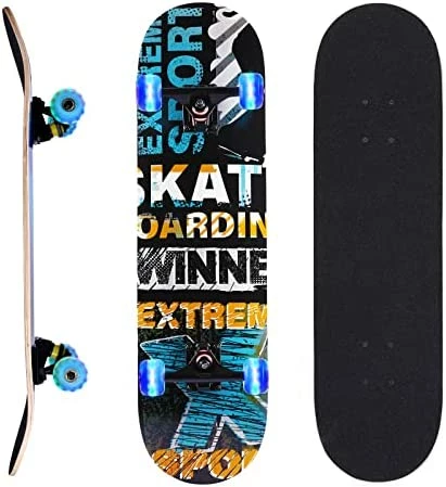 Coupon 🤩 Skateboards For Beginners, 31 INCH Standard Complete Skateboard For Kids Boys Girls Adults Teens, 9 Layer Maple Wood Double Kick Concave Skate Board With LED Light Up Wheels Planet 🛒 - Image 8