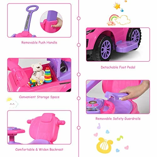Cheapest π₯° Push Cars For Toddlers, 3-in-1 Kids Toy Car Stroller With Push Handle & Detachable Guardrail, Sound & Lights, Under Seat Storage, Foot-to-Floor Ride On Push Car For Boys Girls (Pink) π - Image 4