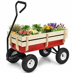 Promo π All Terrain Cargo Wagon Wood Railing Kids Children Garden Air Tires Outdoor Red π€©