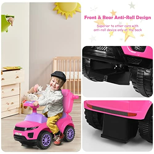 Cheapest π₯° Push Cars For Toddlers, 3-in-1 Kids Toy Car Stroller With Push Handle & Detachable Guardrail, Sound & Lights, Under Seat Storage, Foot-to-Floor Ride On Push Car For Boys Girls (Pink) π - Image 3