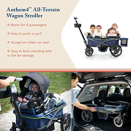 Brand new π Anthem 4 Quad Wagon Stroller, All-Terrain Collapsible Wagon With Canopy For Kids, 4 Seater (Sand & Sea) π - Image 2