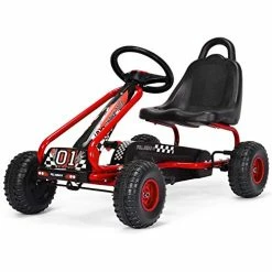 Best Sale ๐ Kids Pedal Go Kart, 4 Wheel Pedal Powered Ride On Toys, Outdoor Racer Pedal Car With Adjustable Seat, Handbrake & Non-Slip Wheels, Pedal On Foot On Kart Gift For Boys Girls (Red) ๐