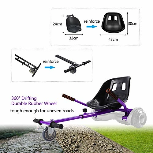 Best Pirce ⌛ Hishine Hoverboard Seat Attachment Go-Kart Fits 6.5”/ 8”/ 10” Hoverboards, Hover Cart For Kids & Adults, Accessory For Self Balancing Scooter, Purple ⌛ - Image 5