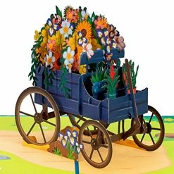 New 🔔 Flower Wagon Pop Up Card, Handmade 3D Popup Greeting Cards For Mothers Day, Valentines Day, Wedding, Anniversary, Love, Romance, Thank You, Thinking Of You, Sympathy, All Occasion | 5" X 7" 💯