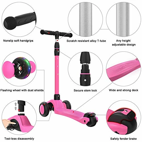Best reviews of β Kick Scooter B03, Lean 'N Glide 3-Wheeled Push Scooter With Extra Wide PU Light-Up Wheels, Any Height Adjustable Handlebar And Strong Thick Deck For Children From 3-12yrs (Rose Pink) π€© - Image 2