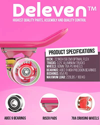 Best Pirce π₯ Skateboard For Kids Ages 6-12 - 22 Inch Kids Skateboard For Girl Boy Skate Board For Kids 8-12 - Mini Skateboards For Kids Mini Cruiser Skateboards For Kids 4-6 - Girl Skateboard For Kids Beginners 12 Led Tricolores 2 π - Image 5