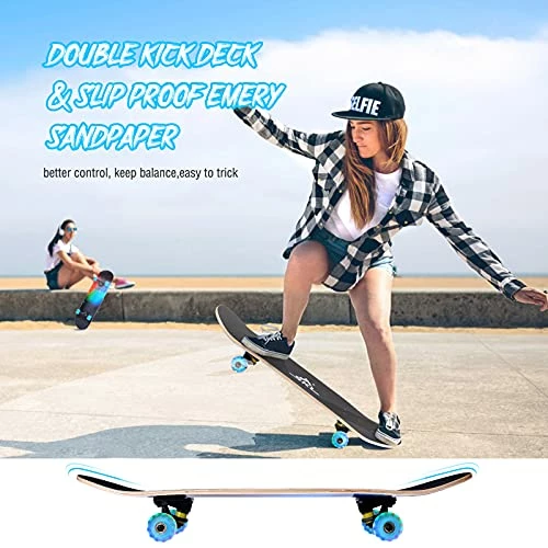 Coupon 🤩 Skateboards For Beginners, 31 INCH Standard Complete Skateboard For Kids Boys Girls Adults Teens, 9 Layer Maple Wood Double Kick Concave Skate Board With LED Light Up Wheels Planet 🛒 - Image 5