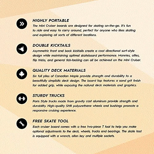 Discount ✔️ Mini Cruiser Skateboard Cruiser | 27.5" X 7.5" | Short Board | Canadian Maple Deck - Designed For Kids, Teens And Adults Bamb ❤️ - Image 6